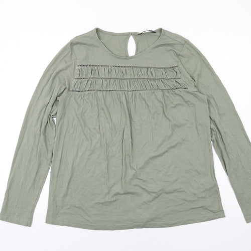 Marks and Spencer Womens Green Cotton Basic T-Shirt Size 10 Round Neck