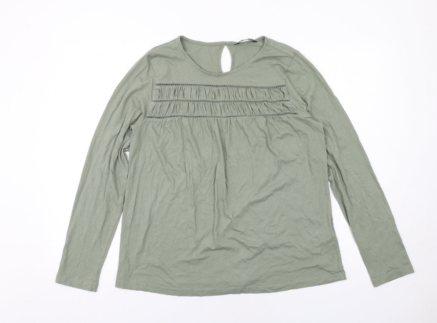 Marks and Spencer Womens Green Cotton Basic T-Shirt Size 10 Round Neck