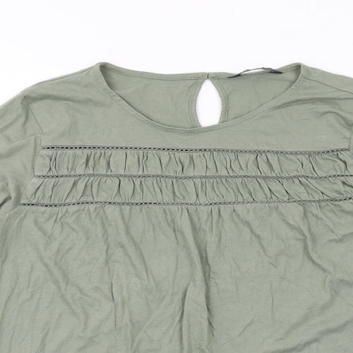 Marks and Spencer Womens Green Cotton Basic T-Shirt Size 10 Round Neck