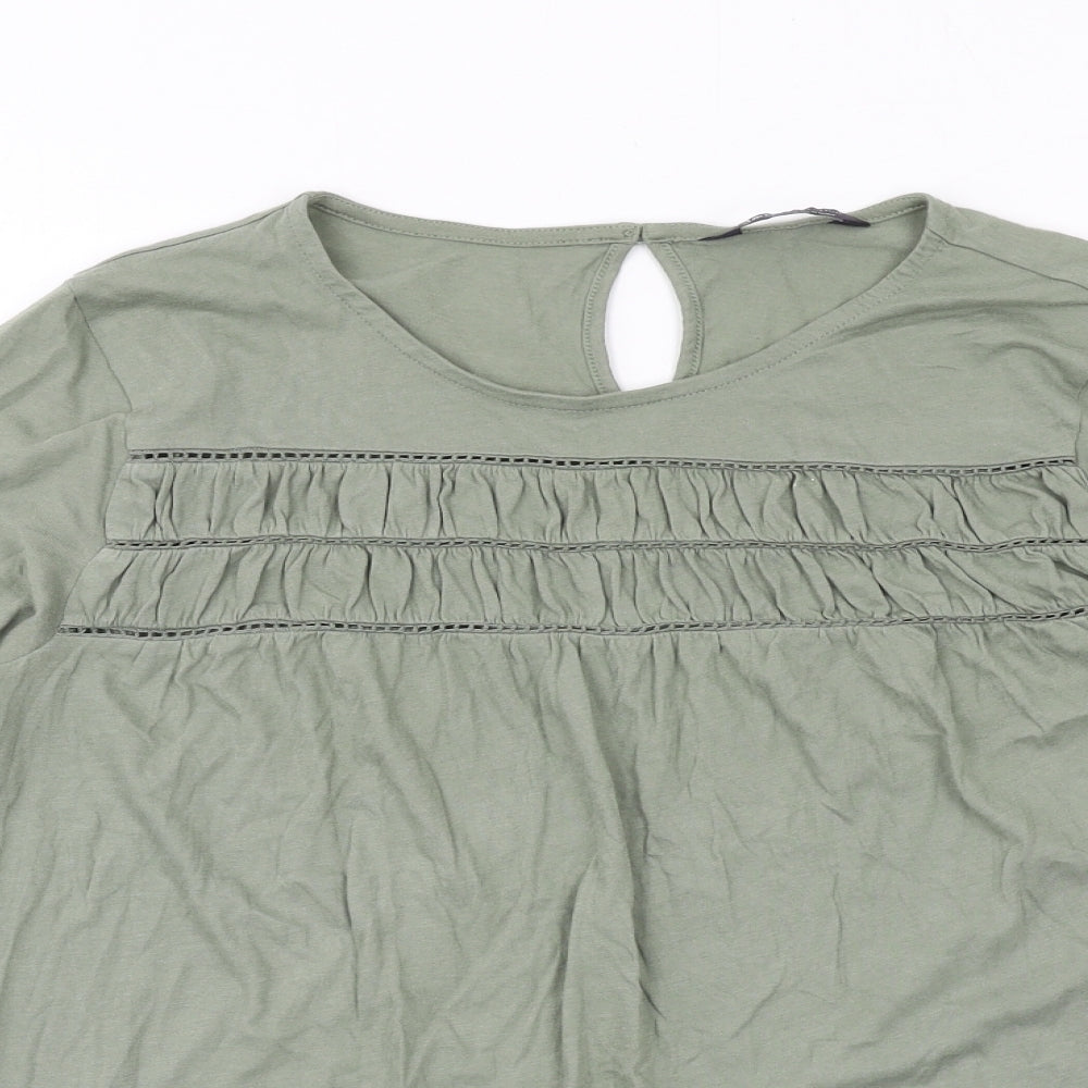 Marks and Spencer Womens Green Cotton Basic T-Shirt Size 10 Round Neck