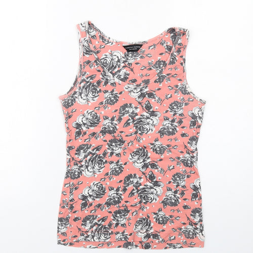 Dorothy Perkins Womens Pink Floral Cotton Basic Tank Size 10 Round Neck