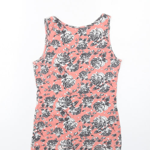 Dorothy Perkins Womens Pink Floral Cotton Basic Tank Size 10 Round Neck