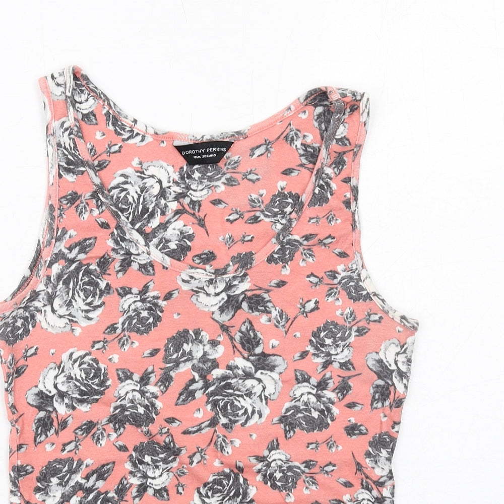 Dorothy Perkins Womens Pink Floral Cotton Basic Tank Size 10 Round Neck