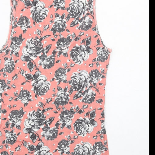 Dorothy Perkins Womens Pink Floral Cotton Basic Tank Size 10 Round Neck