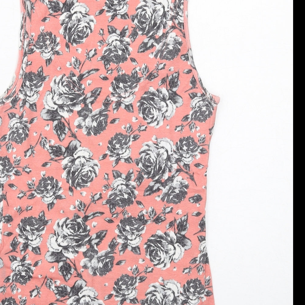 Dorothy Perkins Womens Pink Floral Cotton Basic Tank Size 10 Round Neck