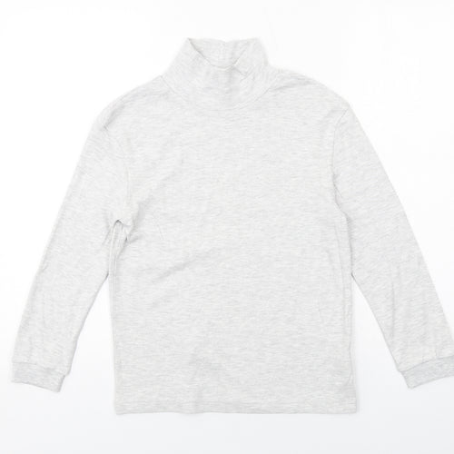 Marks and Spencer Girls Grey High Neck Cotton Pullover Jumper Size 9-10 Years Pullover