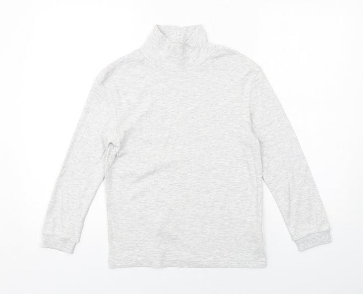 Marks and Spencer Girls Grey High Neck Cotton Pullover Jumper Size 9-10 Years Pullover