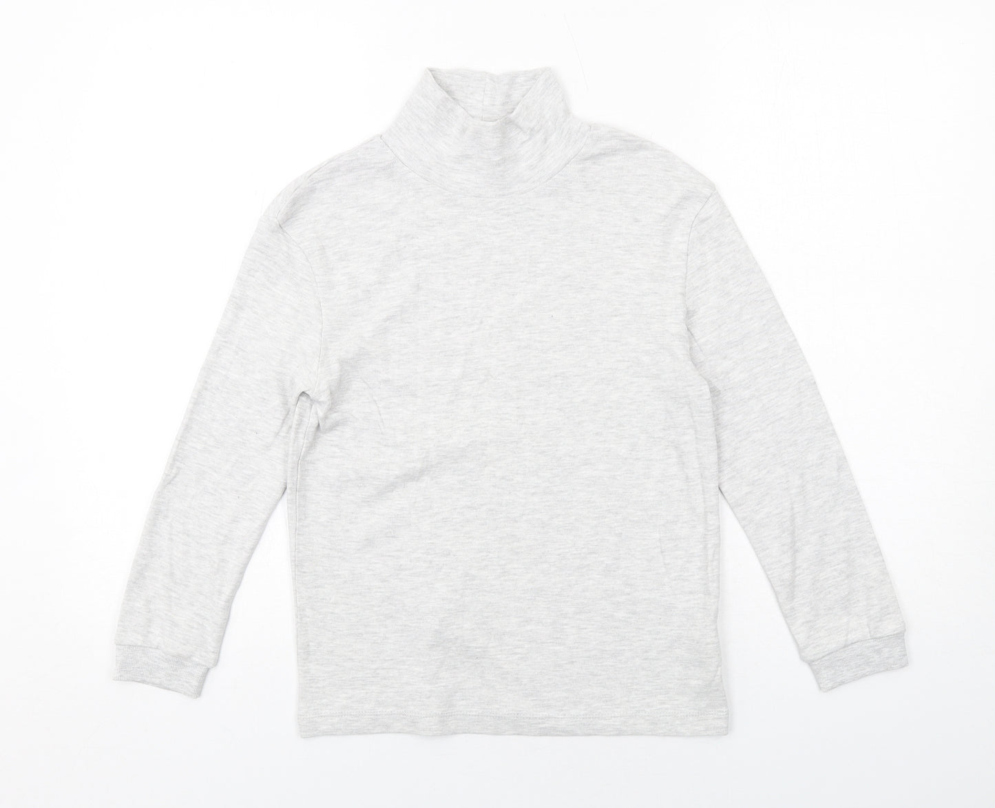 Marks and Spencer Girls Grey High Neck Cotton Pullover Jumper Size 9-10 Years Pullover