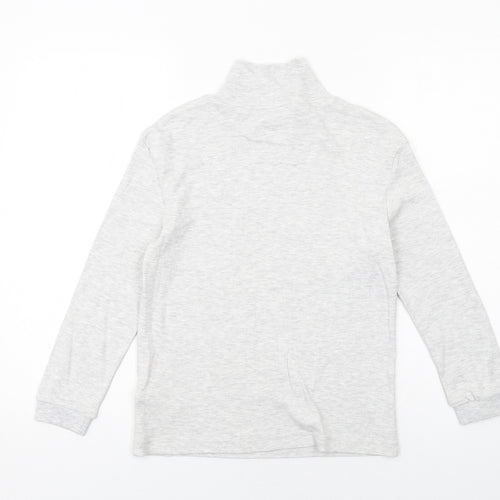 Marks and Spencer Girls Grey High Neck Cotton Pullover Jumper Size 9-10 Years Pullover