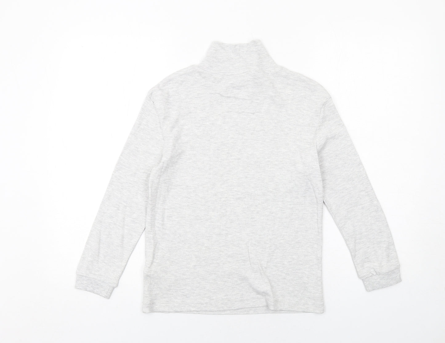 Marks and Spencer Girls Grey High Neck Cotton Pullover Jumper Size 9-10 Years Pullover