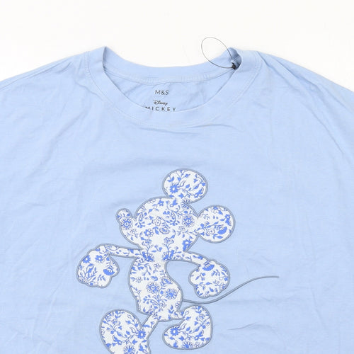 Marks and Spencer Womens Blue Cotton Basic T-Shirt Size 14 Round Neck - Mickey Mouse