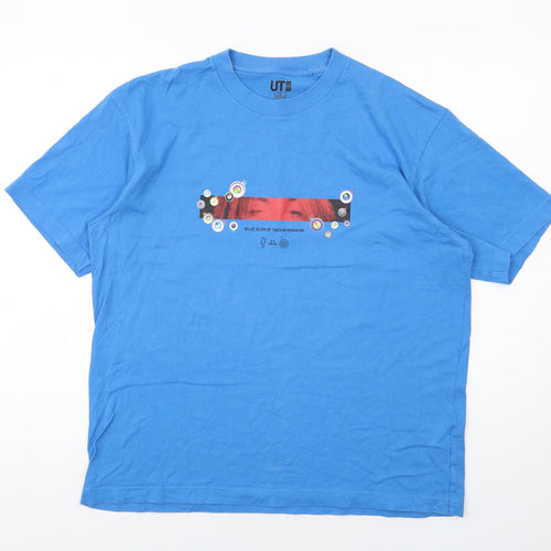 Uniqlo Womens Blue Cotton Basic T-Shirt Size S Round Neck - Billie Eilish