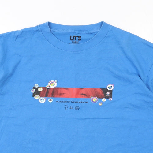 Uniqlo Womens Blue Cotton Basic T-Shirt Size S Round Neck - Billie Eilish