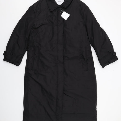 Bershka Womens Black Overcoat Coat Size M Button
