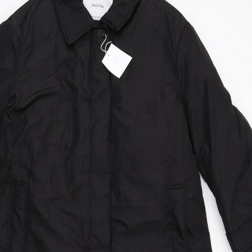 Bershka Womens Black Overcoat Coat Size M Button