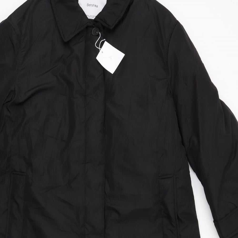Bershka Womens Black Overcoat Coat Size M Button