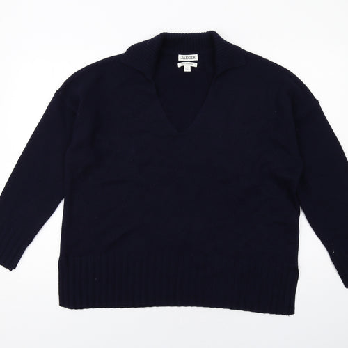 Jaeger Womens Blue Collared Wool Pullover Jumper Size L