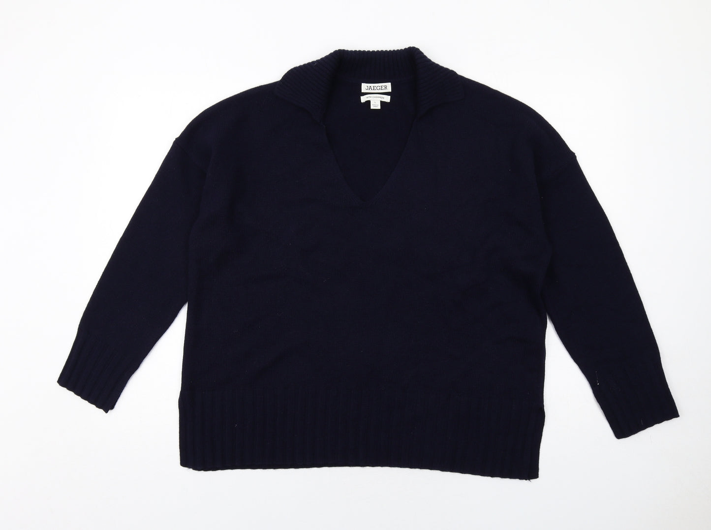 Jaeger Womens Blue Collared Wool Pullover Jumper Size L