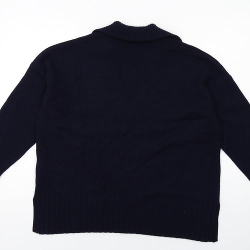 Jaeger Womens Blue Collared Wool Pullover Jumper Size L