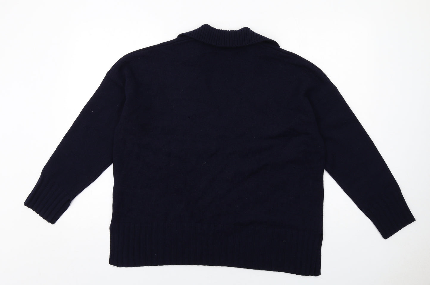 Jaeger Womens Blue Collared Wool Pullover Jumper Size L