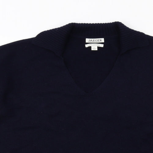 Jaeger Womens Blue Collared Wool Pullover Jumper Size L