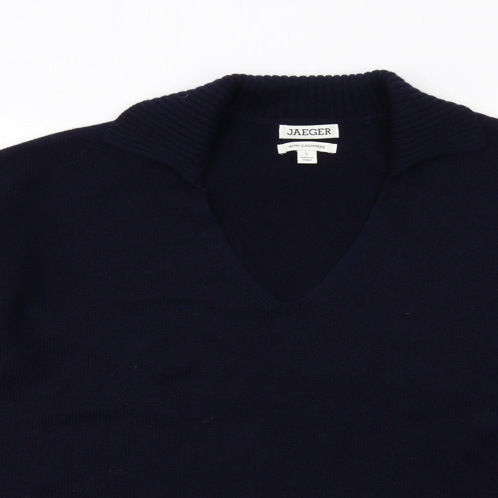 Jaeger Womens Blue Collared Wool Pullover Jumper Size L