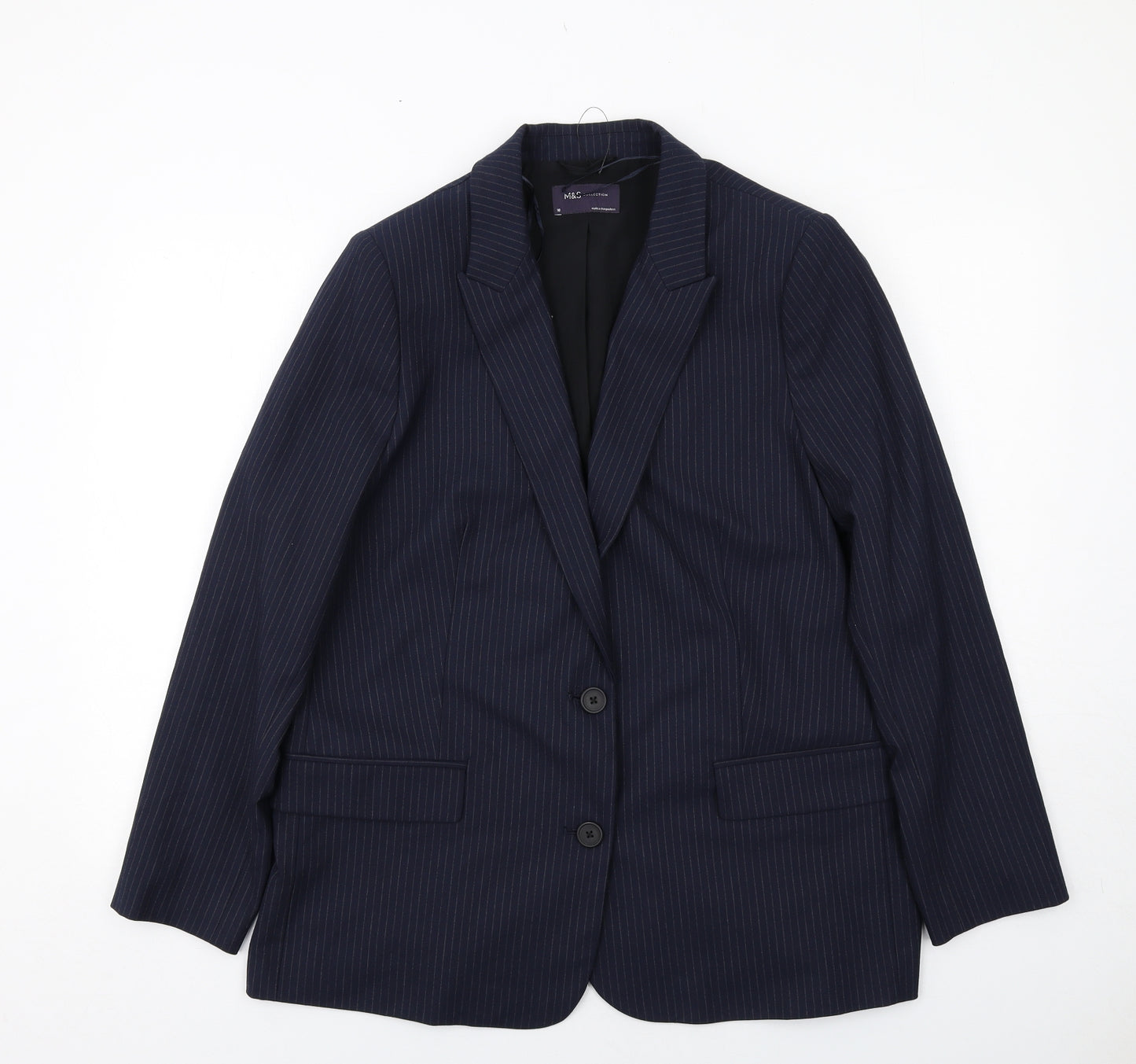 Marks and Spencer Womens Blue Pinstripe Polyester Jacket Suit Jacket Size 18