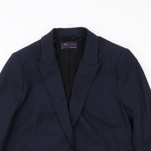 Marks and Spencer Womens Blue Pinstripe Polyester Jacket Suit Jacket Size 18