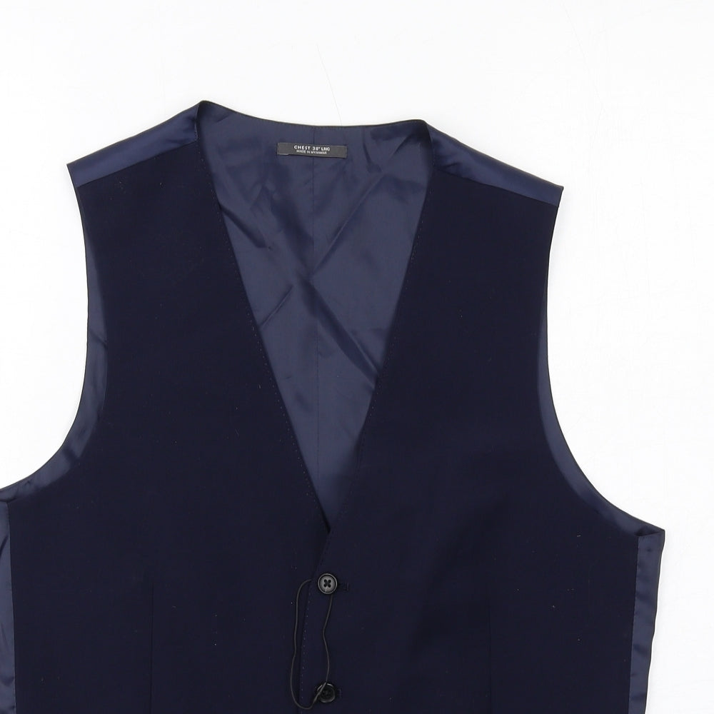 Marks and Spencer Mens Blue Wool Jacket Suit Waistcoat Size 38 Regular