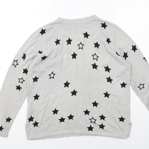 Marks and Spencer Womens Grey Round Neck Geometric Acrylic Pullover Jumper Size 14 - Star Pattern