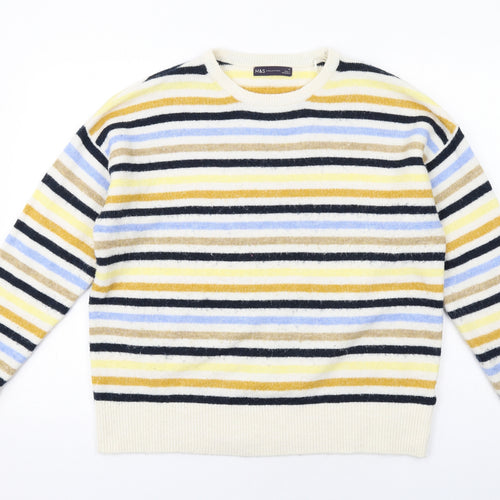 Marks and Spencer Womens Multicoloured Round Neck Striped Polyester Pullover Jumper Size M