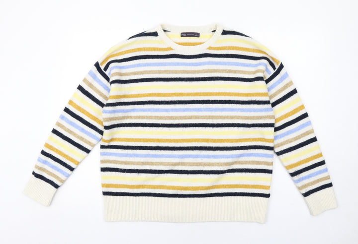 Marks and Spencer Womens Multicoloured Round Neck Striped Polyester Pullover Jumper Size M