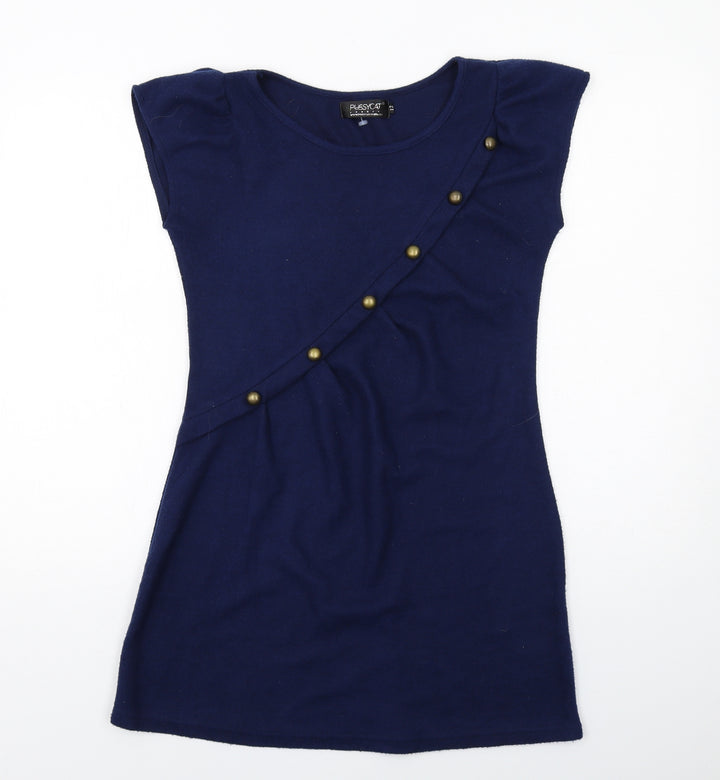 Pussycat London Womens Blue Acrylic A-Line Size 12 Round Neck Pullover