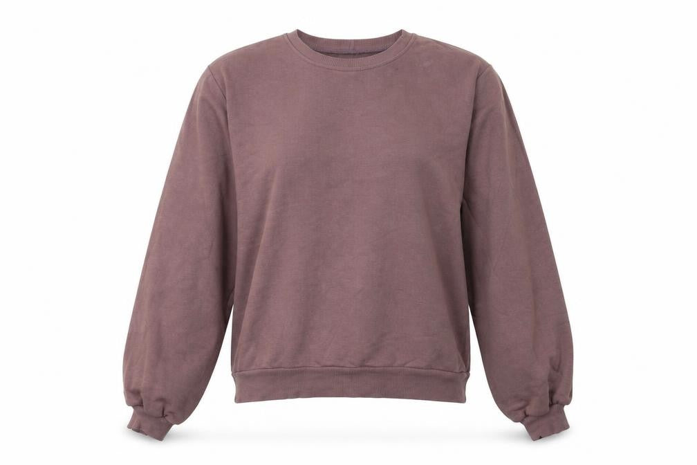 Front view of ASOS women’s purple cotton pullover sweatshirt, size UK 6, pullover