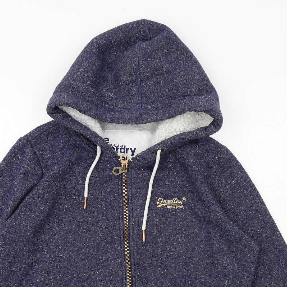 Superdry Womens Blue Cotton Full Zip Hoodie Size 16 Zip