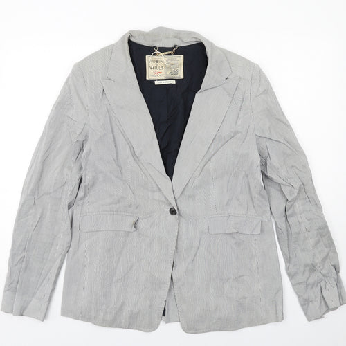 AUBIN & WILLS Womens Grey Pinstripe Cotton Jacket Suit Jacket Size 16