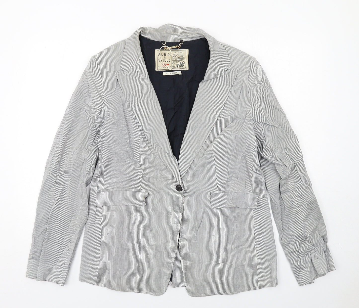 AUBIN & WILLS Womens Grey Pinstripe Cotton Jacket Suit Jacket Size 16