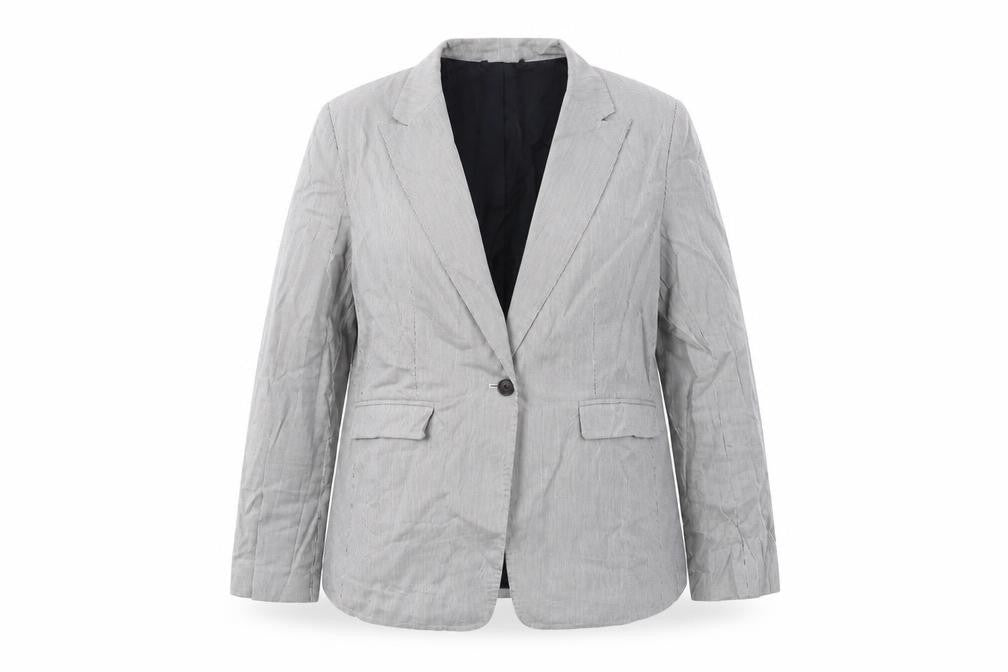 AUBIN & WILLS Womens Grey Pinstripe Cotton Jacket Suit Jacket Size 16