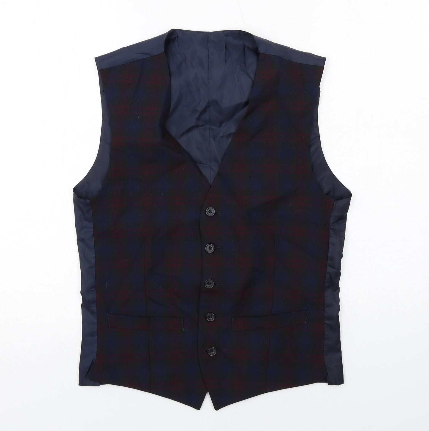 Limehaus Mens Blue Plaid Polyester Jacket Suit Waistcoat Size 36 Regular