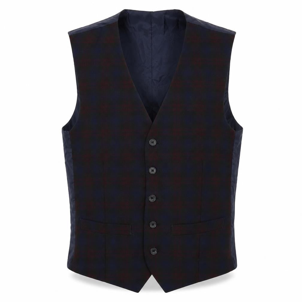 Front view of Limehaus men’s blue plaid polyester jacket suit waistcoat, size 36, regular