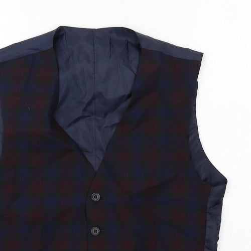 Limehaus Mens Blue Plaid Polyester Jacket Suit Waistcoat Size 36 Regular