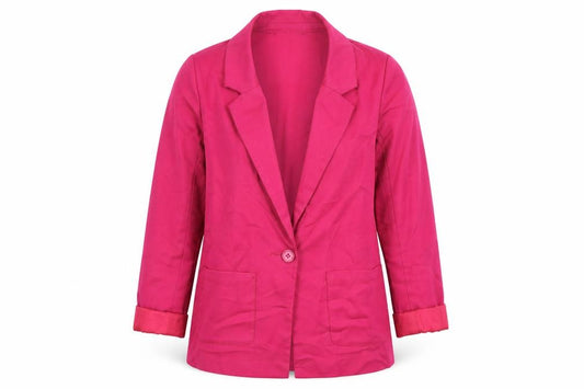 Front view of H&M women’s pink jacket blazer, size UK 6, button