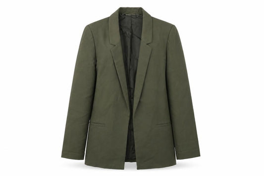 Front view of ASOS women’s green polyester jacket suit jacket, size UK 8, - open style