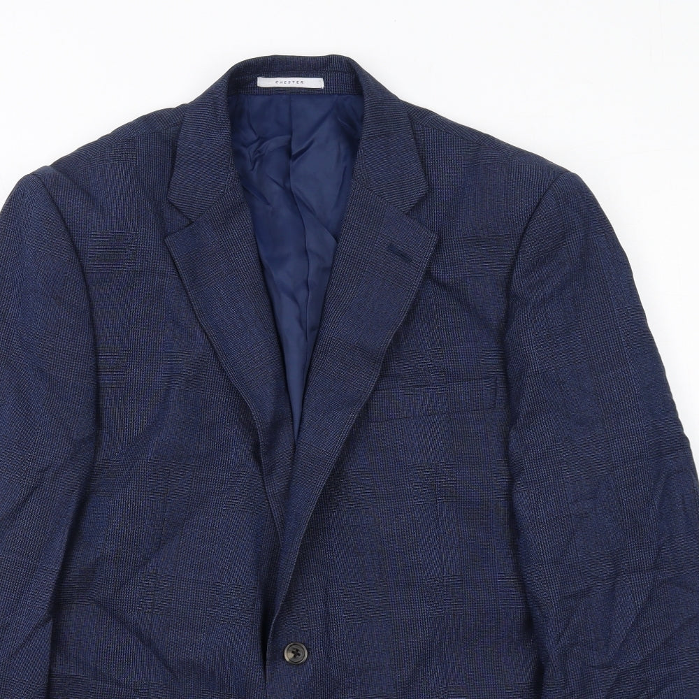 Chester Mens Blue Wool Jacket Suit Jacket Size 44 Regular