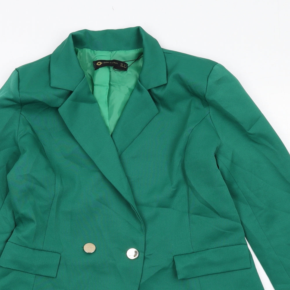 I SAW IT FIRST Womens Green Jacket Blazer Size 10 Button