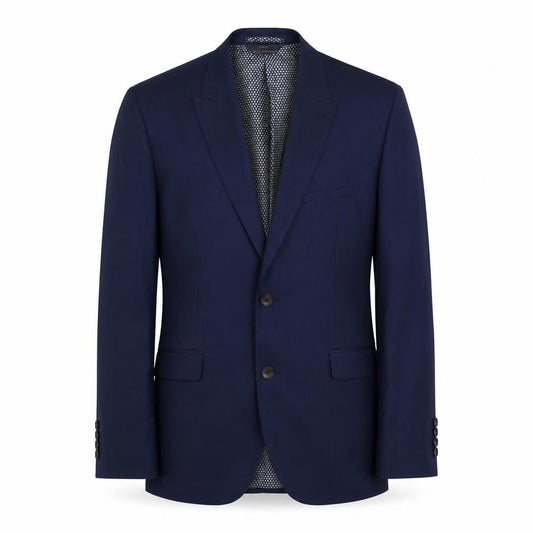 Front view of Marks & Spencer men’s blue polyester jacket suit jacket, size 40, regular