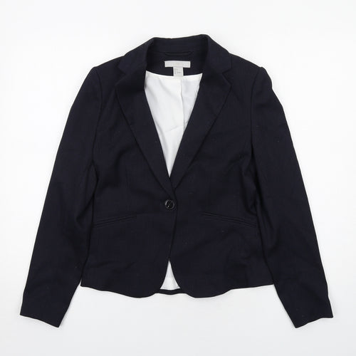 H&M Womens Blue Polyester Jacket Suit Jacket Size 8