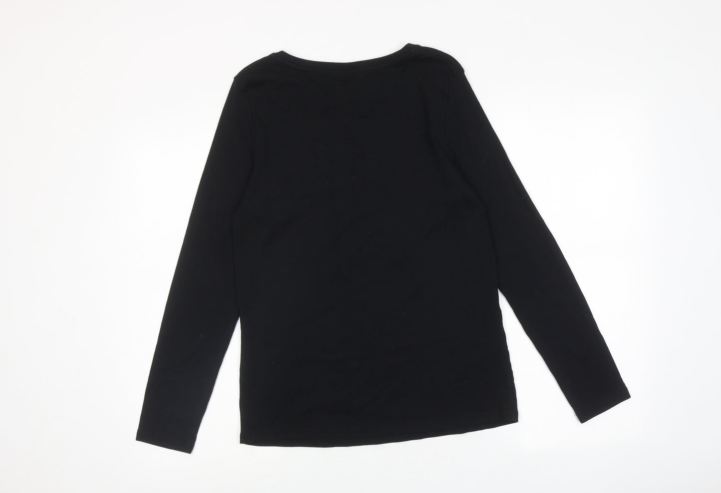 Marks and Spencer Womens Black 100% Cotton Basic T-Shirt Size 16 Round Neck