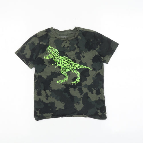 NEXT Boys Green Camouflage 100% Cotton Basic T-Shirt Size 5 Years Crew Neck Pullover - Dinosaur