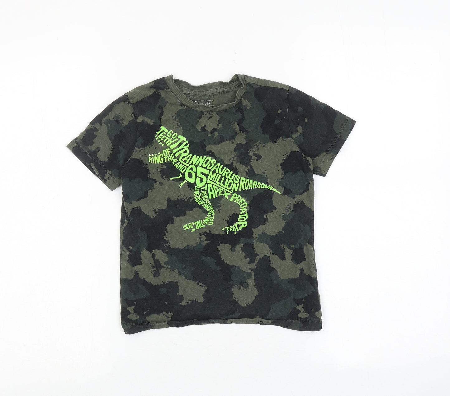 NEXT Boys Green Camouflage 100% Cotton Basic T-Shirt Size 5 Years Crew Neck Pullover - Dinosaur